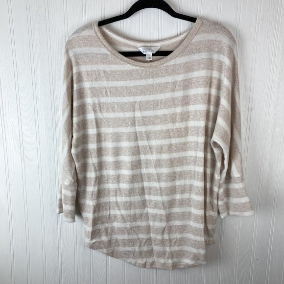 Market & Spruce Tan and White stripe top size Large - Picture 1 of 6